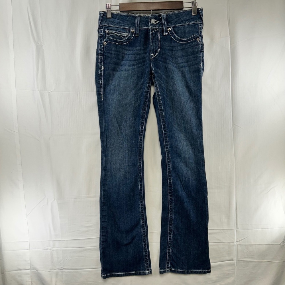 Ariat REAL Denim Jeans Womens 27R Dark Wash Embroidered Bootcut Mid Rise 29x32.5